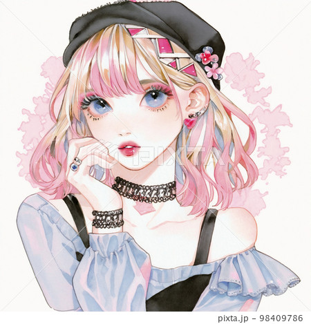 すごく格好良くでファッショナブルな女性　水彩画「AI生成画像」 98409786