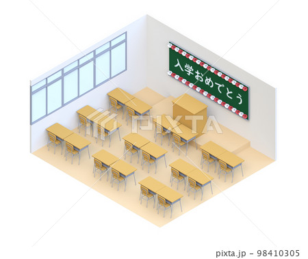 入学生を祝福と共に迎える飾りつけされた教室 入学生を祝福と共に迎える飾りつけされた教室 98410305