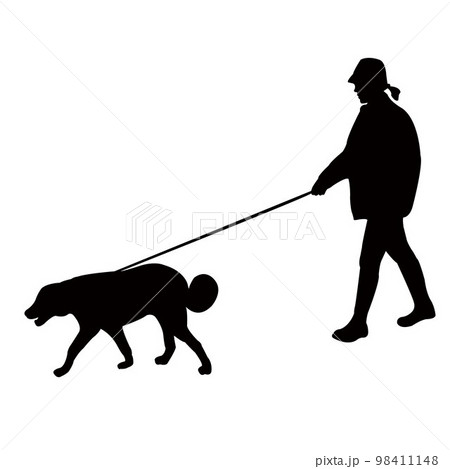 girl walking the dog, silhouette vector 98411148