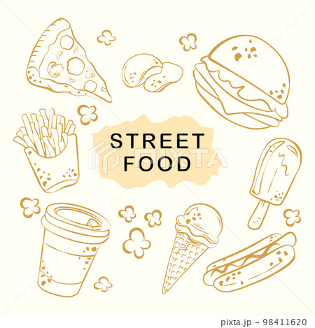 street food hand drawn vector illustration and vector 98411620