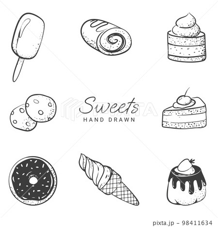 sweets hand drawing donut ice cream cakes and cookies sweets hand drawing donut ice cream cakes and cookies 98411634