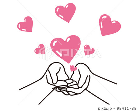 両手にハートがいっぱいのバレンタインデーのイメージ 98411738