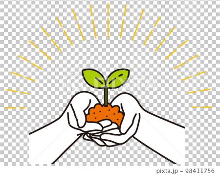 An image of ecology in which young leaves grow from the palm of your hand An image of ecology in which young leaves grow from the palm of your hand 98411756