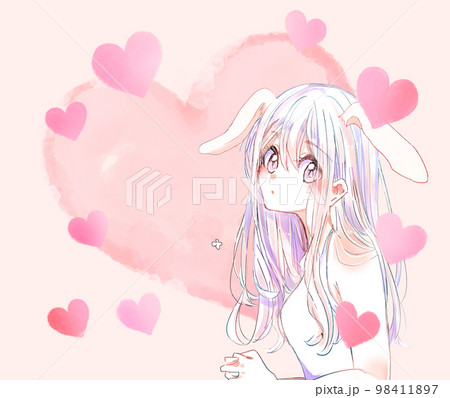 小動物系女子　うさ耳　ハート 98411897