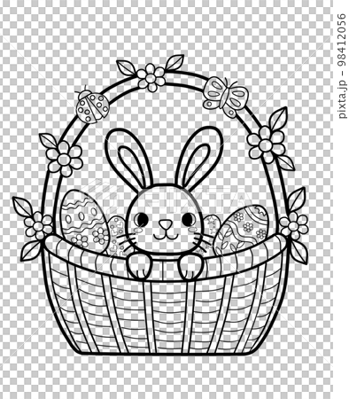 バスケットに入ったイースターバニーと卵の塗り絵 バスケットに入ったイースターバニーと卵の塗り絵 98412056