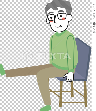 Senior man sitting on a chair and exercising leg raises Senior man sitting on a chair and exercising leg raises 98412083