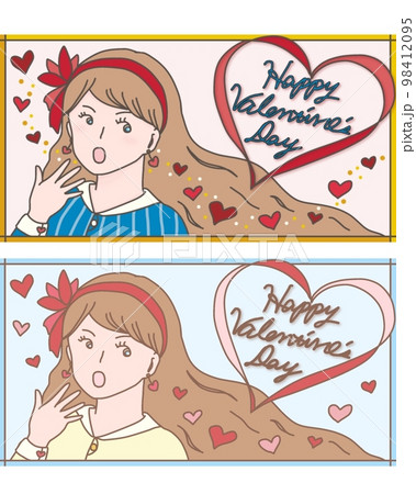 フィフティーズファッションの女の子のバレンタインデーのイラスト (2種類セット) フィフティーズファッションの女の子のバレンタインデーのイラスト (2種類セット) 98412095