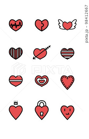 Set valentine's day & wedding of hand drawn heart. Red hearts isolated on white background. icons set. Symbol of love, web design, sites, applications, games, stickers. graphic design. illustration. 98412667