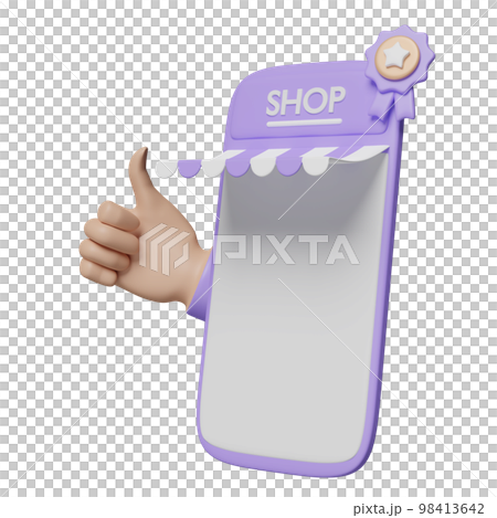 3d mobile phone, smartphone with store front, thumbs up, quality guarantee ribbon and star isolated. online shopping certificate, minimal concept, 3d render illustration 3d mobile phone, smartphone with store front, thumbs up, quality guarantee ribbon and star isolated. online shopping certificate, minimal concept, 3d render illustration 98413642