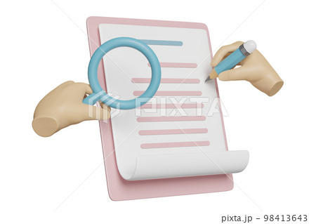 3d check list with hands holding pencil, magnifying glass, clipboard, check mark isolated. concept 3d render illustration 3d check list with hands holding pencil, magnifying glass, clipboard, check mark isolated. concept 3d render illustration 98413643