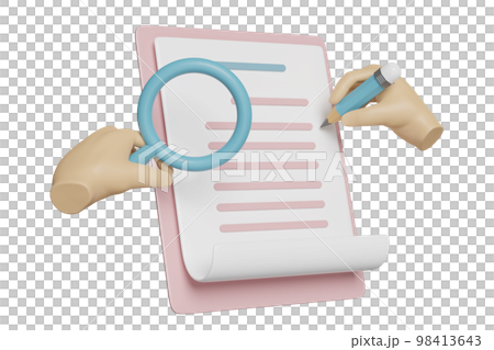 3d check list with hands holding pencil, magnifying glass, clipboard, check mark isolated. concept 3d render illustration 3d check list with hands holding pencil, magnifying glass, clipboard, check mark isolated. concept 3d render illustration 98413643