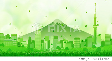 新緑　高層ビル　大都市　背景素材 98413762