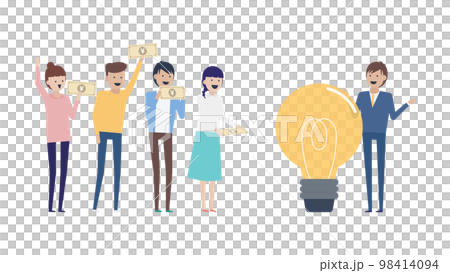 クラウドファンディングでお金を集める起業家の男のイラスト素材 98414094