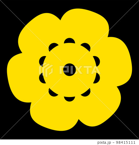 Gold Single Isolated Flat Vector Flower on Black Background. Icon Flower For Holiday, Design, India, Oriental and Arabic Ornament, Print, Web and App. 98415111