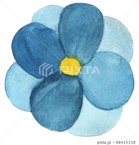 Watercolor Blue Flower Isolated on White Background. Hand Drawn Simple Flower with Blue Petals and Yellow Core. Watercolor Blue Flower Isolated on White Background. Hand Drawn Simple Flower with Blue Petals and Yellow Core. 98415158