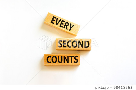 Every second counts symbol. Concept words Every second counts on wooden blocks on a beautiful white table white background. Business, motivational and every second counts concept. 98415263
