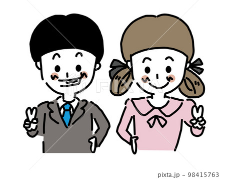 入学式 卒業式 ピースしている 男の子 女の子 入学式 卒業式 ピースしている 男の子 女の子 98415763