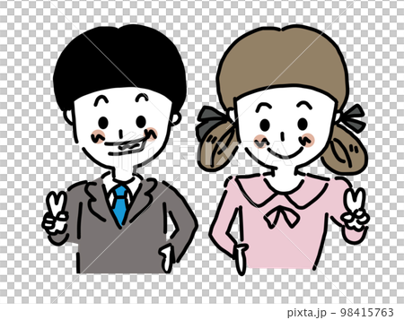 入学式 卒業式 ピースしている 男の子 女の子 入学式 卒業式 ピースしている 男の子 女の子 98415763