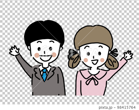 入学式 　卒業式　手を振る　手をあげる　男の子　女の子 98415764