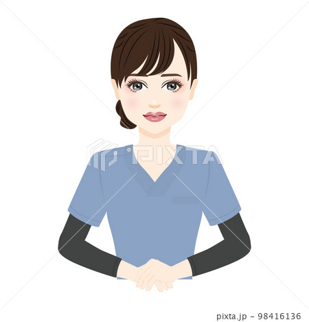 お辞儀をするブルーのスクラブを着た女性のイラスト 98416136