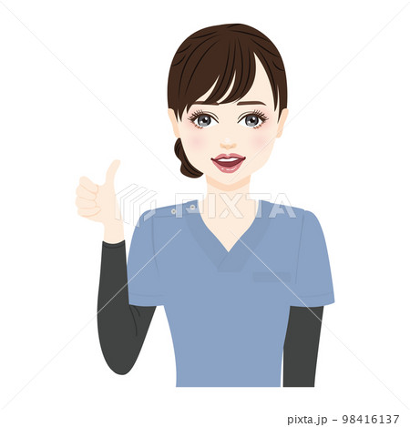 グッドポーズをするブルーのスクラブを着た女性のイラスト 98416137