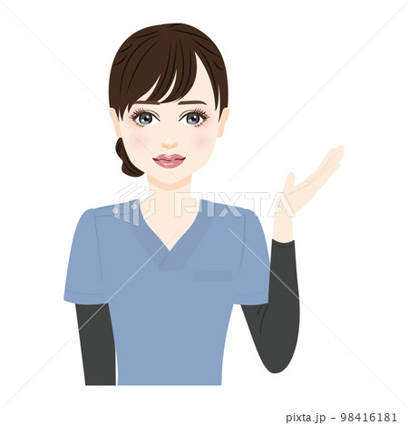 案内をするブルーのスクラブを着た女性のイラスト 98416181
