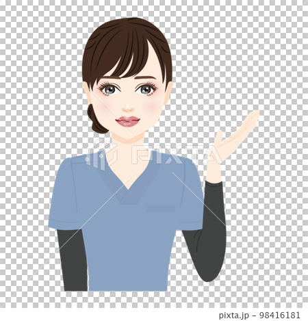 案内をするブルーのスクラブを着た女性のイラスト 98416181