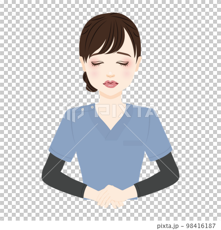 一個穿著藍色磨砂膏道歉的女人的插圖 98416187