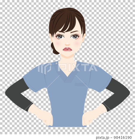 一個穿著藍色磨砂膏的女人生氣的插圖 98416190