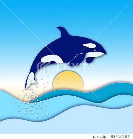 Paper cut. sea ocean with killer whale Papet art Paper cut. sea ocean with killer whale Papet art 98416197