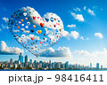 都市の上空に浮かぶソーシャルメッセージ（AI生成） 98416411