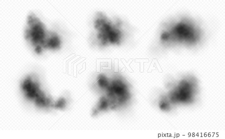 Black smoke, dark mist or fog, toxic spooky clouds set, realistic black powder. 98416675