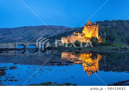 Night Eilean Donan Castle at Kyle of Lochalsh in the Western Highlands of Scotland 98416683