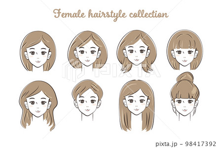 いろいろなヘアスタイルの女性のイラストセット 98417392
