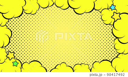 雲のフレームとドットの背景 　雲は黄色　背景は黄色 98417492