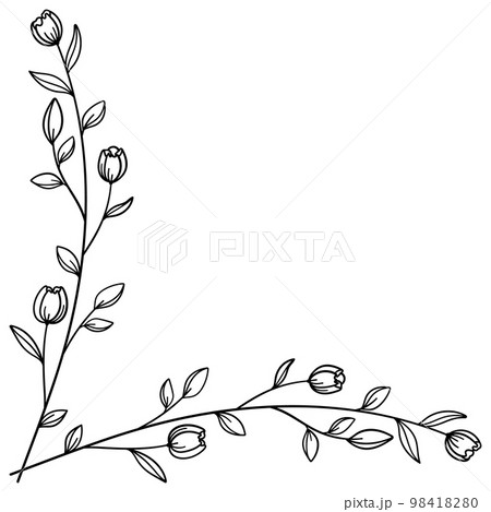 繊細な植物や花のボタニカルコーナーフレーム　ベクター素材 98418280