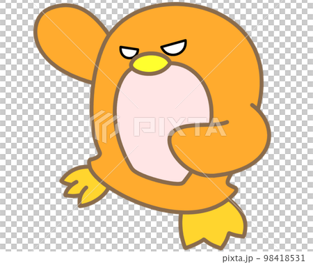A penguin with an orange motif that has strong eyes A penguin with an orange motif that has strong eyes 98418531