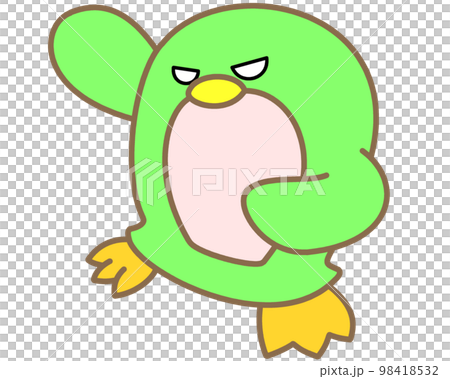 A penguin with a green motif that has strong eyes A penguin with a green motif that has strong eyes 98418532