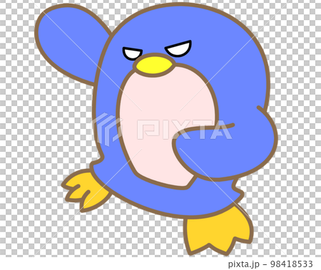 A penguin with a blue motif that has strong eyes A penguin with a blue motif that has strong eyes 98418533