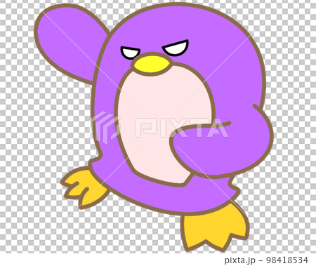 A penguin with a purple motif that has strong eyes A penguin with a purple motif that has strong eyes 98418534