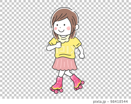 ローラースケートで遊ぶ、女の子のイラスト 98418544