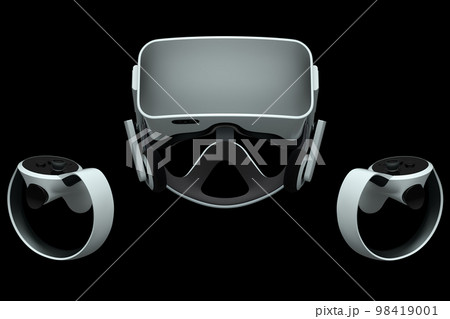 Virtual reality glasses and controllers for online gaming on black background Virtual reality glasses and controllers for online gaming on black background 98419001