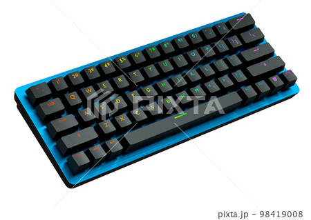 Blue computer keyboard with rgb colors isolated on white background. Blue computer keyboard with rgb colors isolated on white background. 98419008