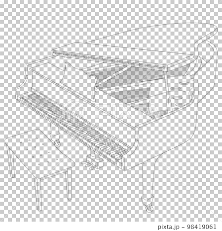 Simple and fashionable classical piano realistic black and white line drawing illustration material 98419061