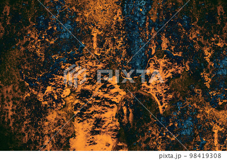 Golden and dark azure dirty rust texture. Decorative coating. 98419308