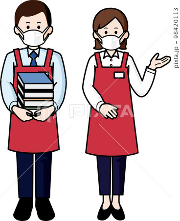 マスクをする本屋の店員　男性と女性 98420113