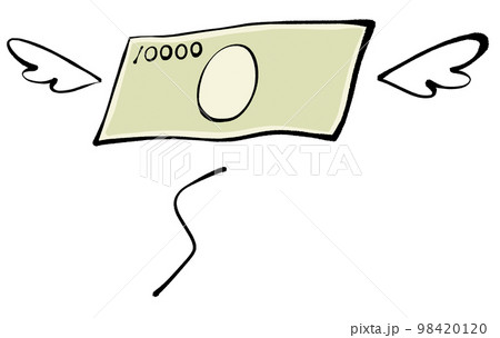 飛んでいく一万円札のイラスト 98420120