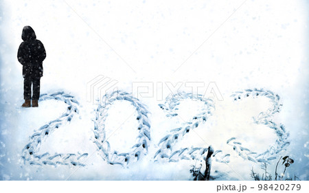 Numerals of the new year trampled in the snow Numerals of the new year trampled in the snow 98420279