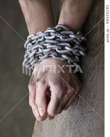 Women's hands in iron chains Women's hands in iron chains 98420285