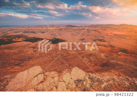 Beautiful dramatic sunset over the desert. Nature landscape. Makhtesh Ramon Crater, Israel 98421322